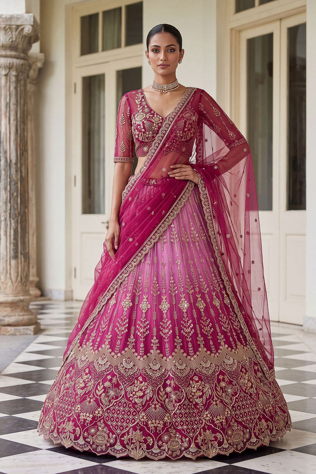 Pink Sequin with Embroidered Net Lehenga (ACB2201)