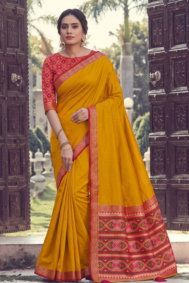 Mustard Woven Silk Saree (ACB2202)