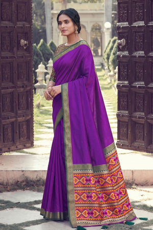 Purple Woven Silk Saree (ACB2204)