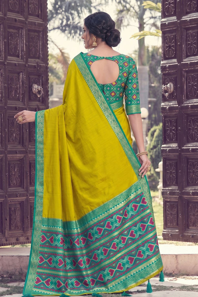 Yellow Woven Silk Saree (ACB2206)