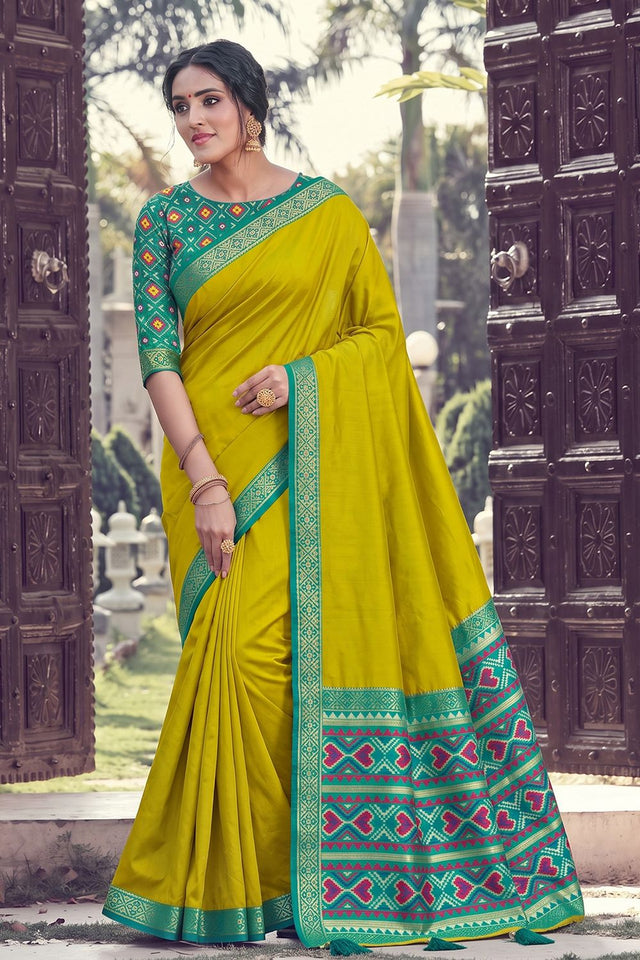 Yellow Woven Silk Saree (ACB2206)
