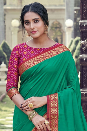 Sea Green Woven Silk Saree (ACB2207)