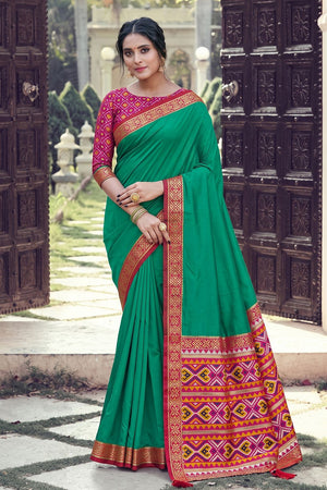 Sea Green Woven Silk Saree (ACB2207)