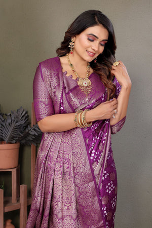 Purple Jacquard Woven Satin Silk Saree (ACB2208)