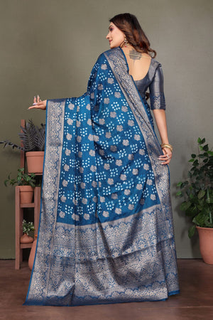 Turquoise Jacquard Woven Satin Silk Saree (ACB2209)