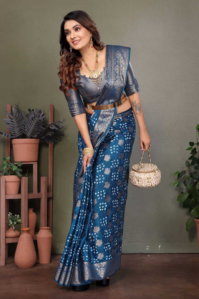 Turquoise Jacquard Woven Satin Silk Saree (ACB2209)