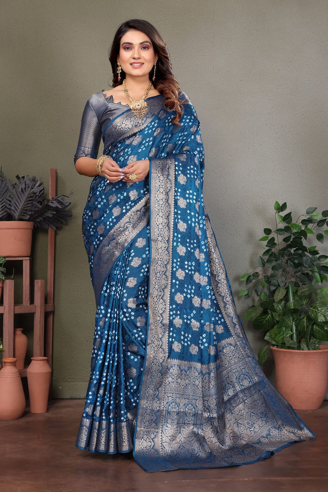 Turquoise Jacquard Woven Satin Silk Saree (ACB2209)