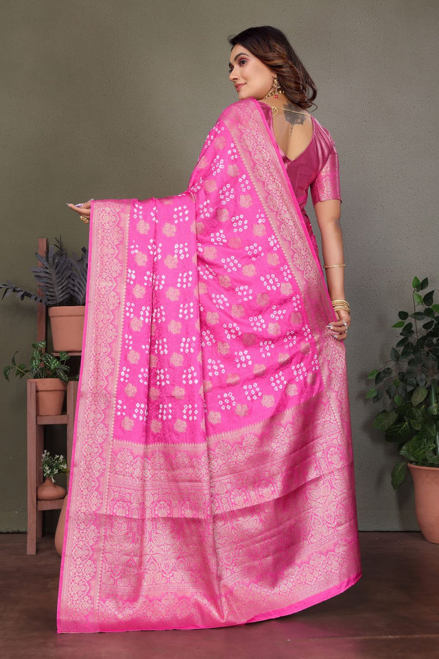 Pink Jacquard Woven Satin Silk Saree (ACB2210)