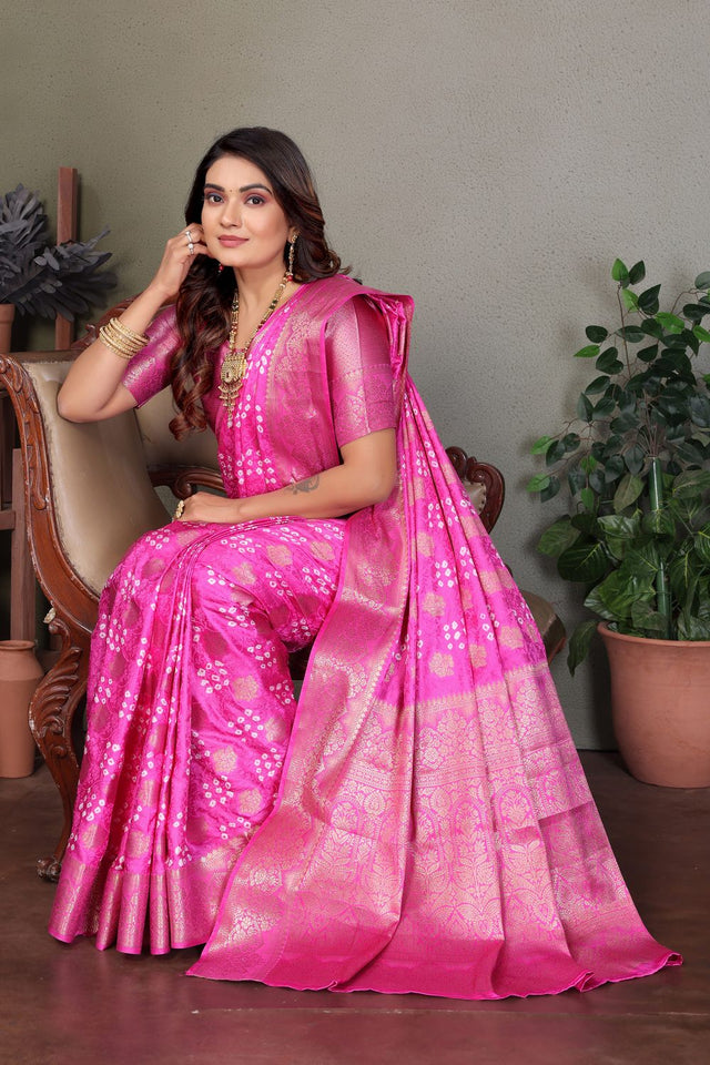 Pink Jacquard Woven Satin Silk Saree (ACB2210)