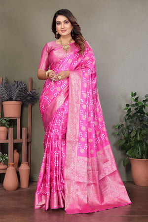 Pink Jacquard Woven Satin Silk Saree (ACB2210)
