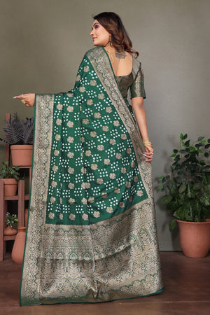 Green Jacquard Woven Satin Silk Saree (ACB2212)