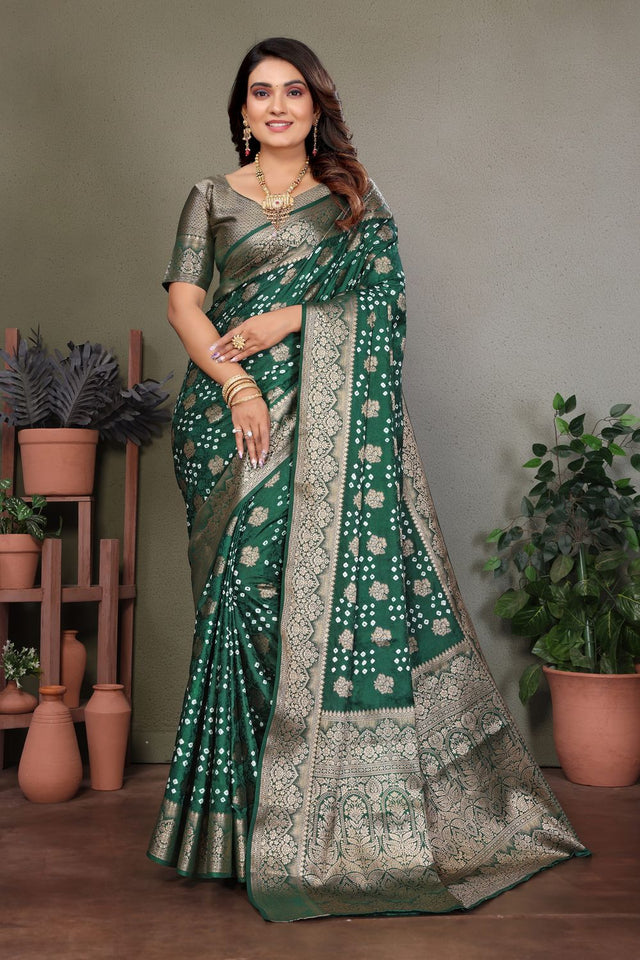 Green Jacquard Woven Satin Silk Saree (ACB2212)