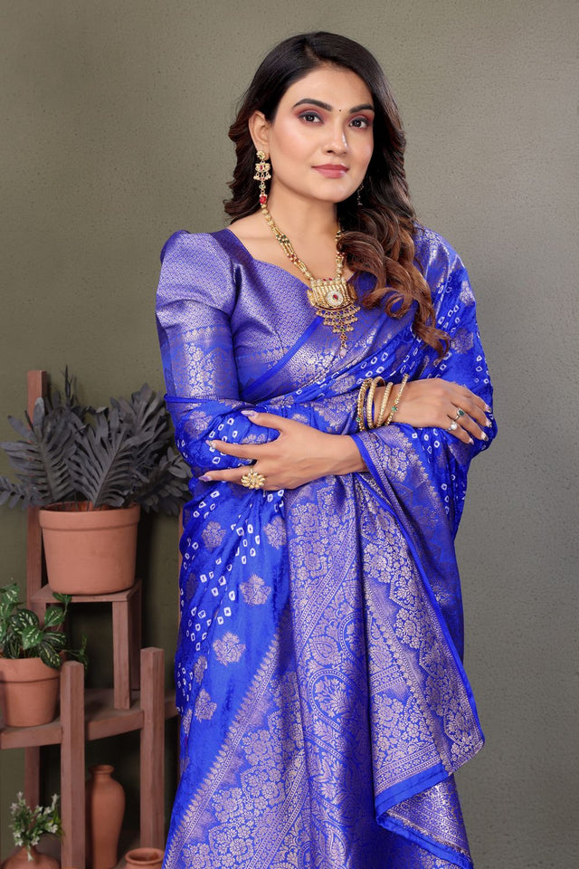 Blue Jacquard Woven Satin Silk Saree (ACB2213)