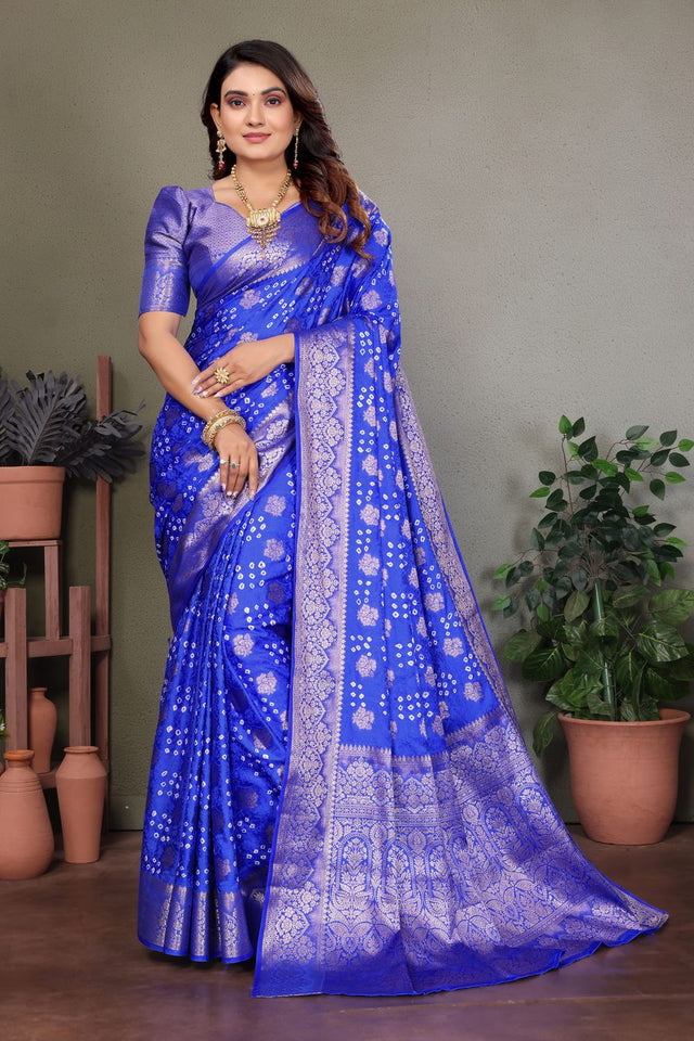 Blue Jacquard Woven Satin Silk Saree (ACB2213)