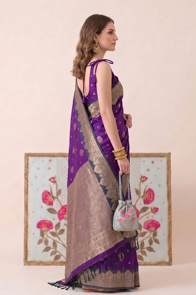 Purple Woven Silk Saree (ACB2214)