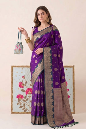 Purple Woven Silk Saree (ACB2214)