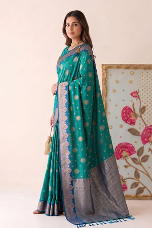 Turquoise Woven Silk Saree (ACB2215)