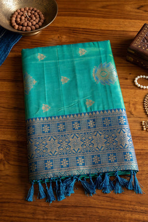 Turquoise Woven Silk Saree (ACB2215)