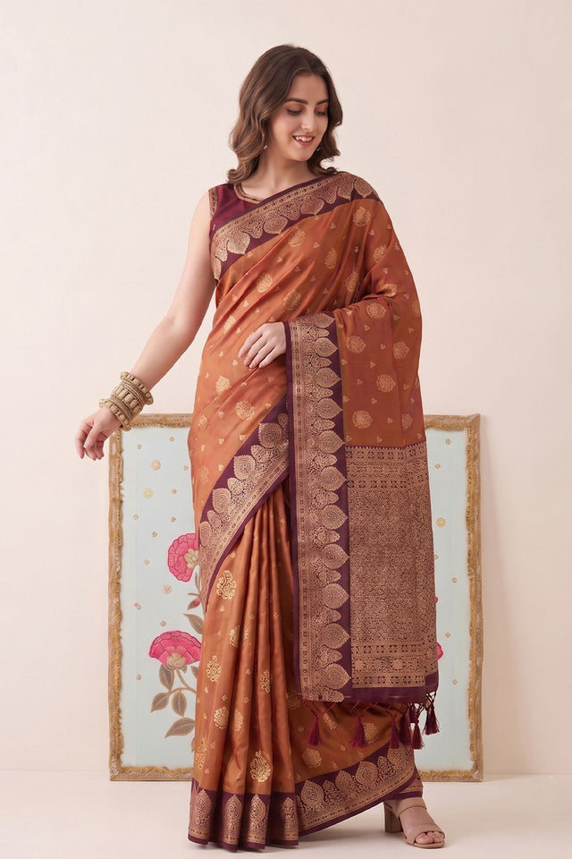 Brown Woven Silk Saree (ACB2217)