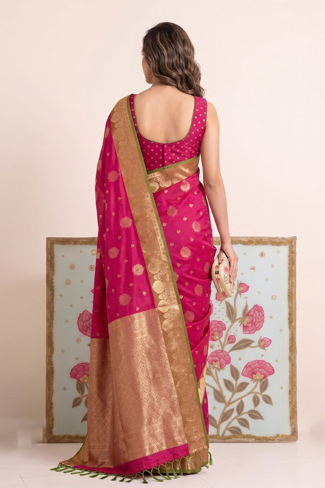 Pink Woven Silk Saree (ACB2218)