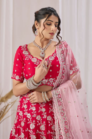 Pink Floral Embroidered Georgette Lehenga (ACB2220)