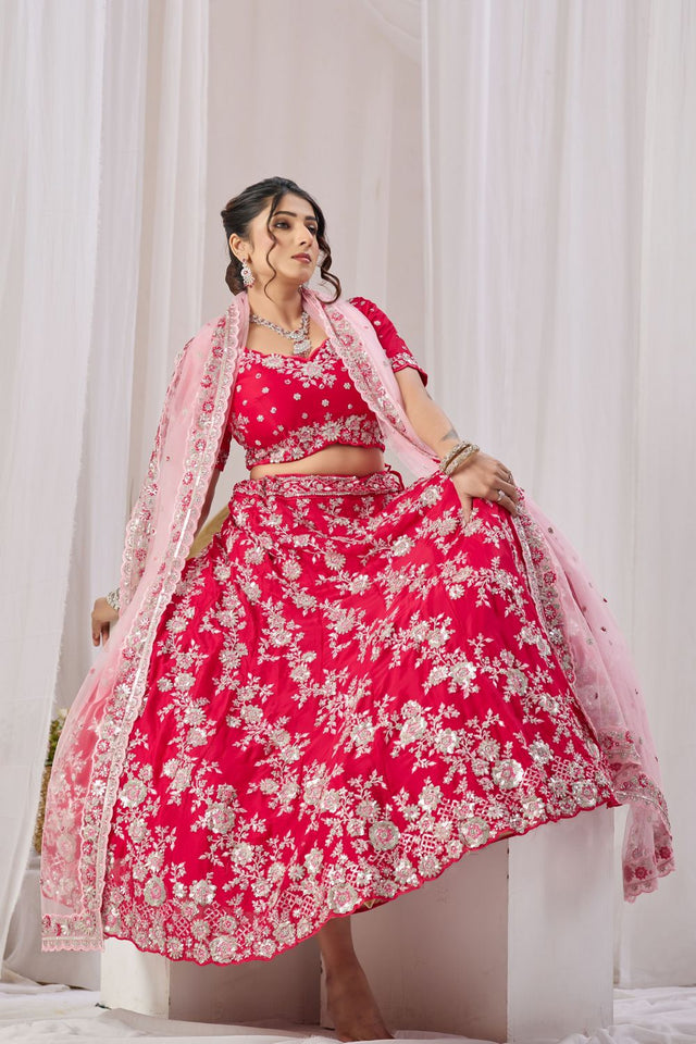 Pink Floral Embroidered Georgette Lehenga (ACB2220)