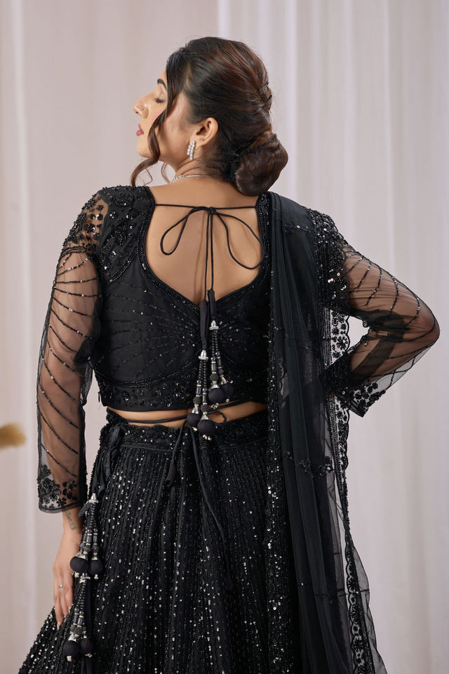 Black Sequin with Embroidered Net Lehenga (ACB2222)