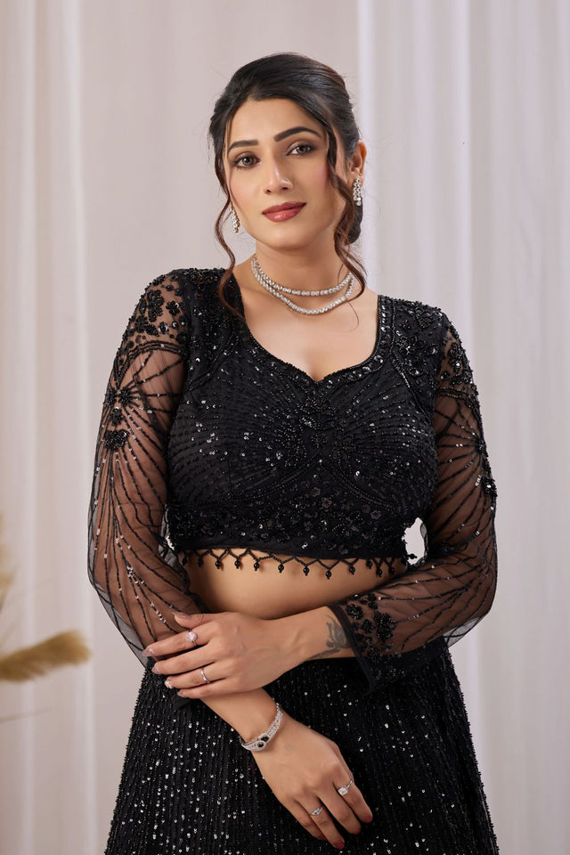 Black Sequin with Embroidered Net Lehenga (ACB2222)