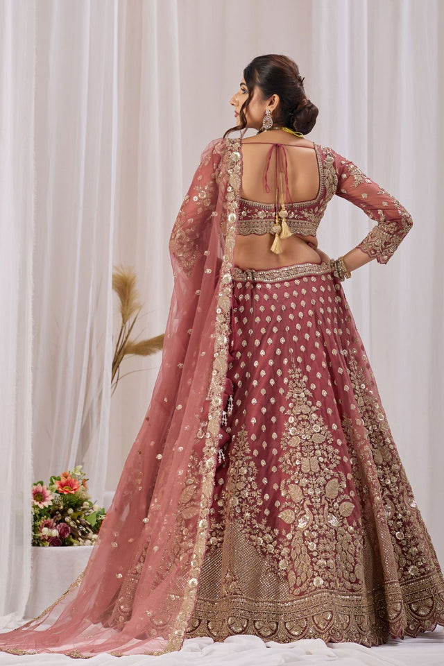 Pink Heavy Embroidered Net Lehenga (ACB2223)