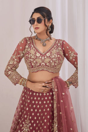 Pink Heavy Embroidered Net Lehenga (ACB2223)