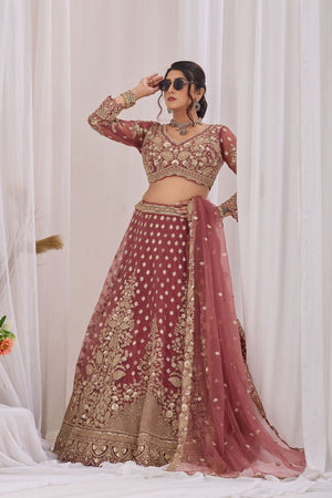 Pink Heavy Embroidered Net Lehenga (ACB2223)