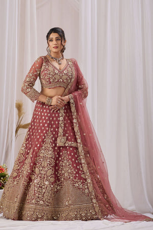 Pink Heavy Embroidered Net Lehenga (ACB2223)
