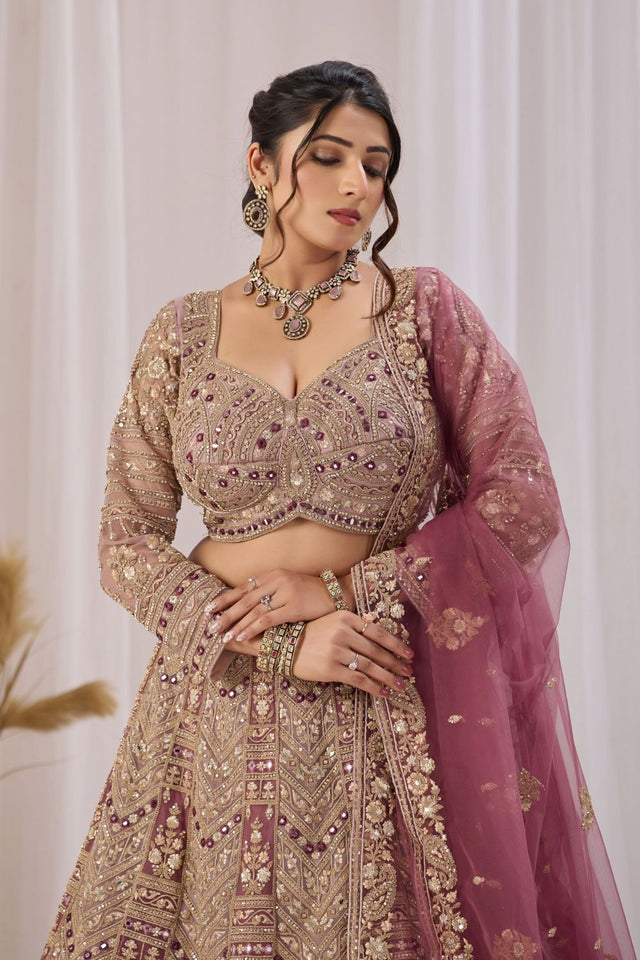 Mauve Heavy Embroidered Net Lehenga (ACB2224)