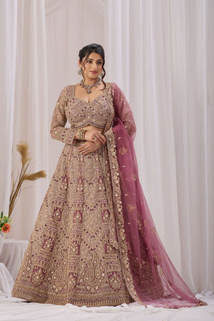 Mauve Heavy Embroidered Net Lehenga (ACB2224)