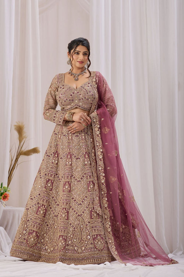 Mauve Heavy Embroidered Net Lehenga (ACB2224)