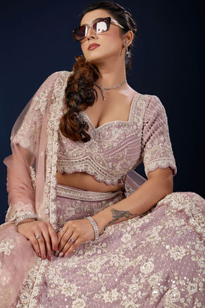 Pink Floral Embroidered Georgette Lehenga (ACB2225)