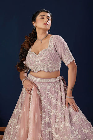 Pink Floral Embroidered Georgette Lehenga (ACB2225)