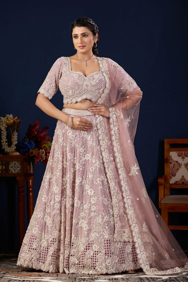 Pink Floral Embroidered Georgette Lehenga (ACB2225)