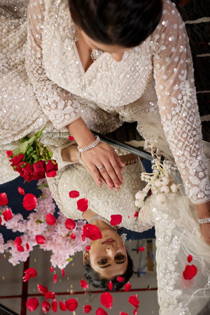 White Sequin with Floral Embroidered Net Lehenga (ACB2226)