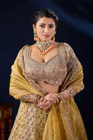 Mustard Heavy Embroidered Tissue Lehenga (ACB2229)