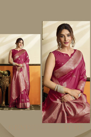 Pink Woven Silk Saree (ACB2231)
