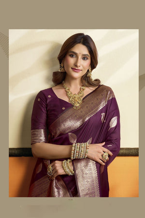 Wine Woven Silk Saree (ACB2233)
