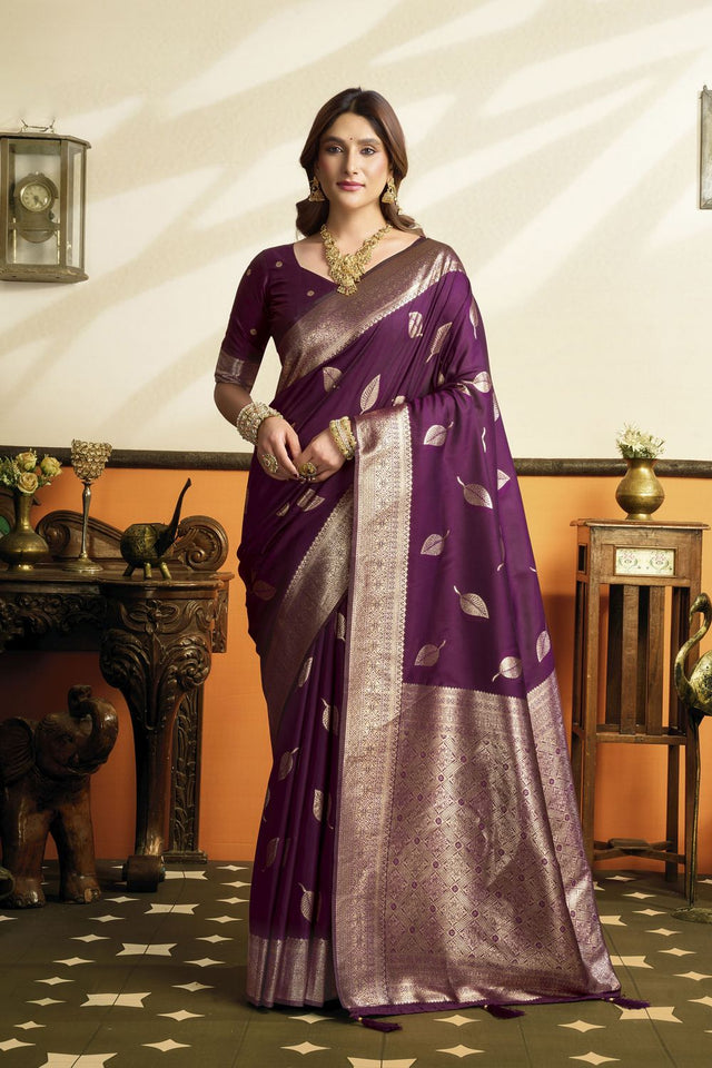 Wine Woven Silk Saree (ACB2233)