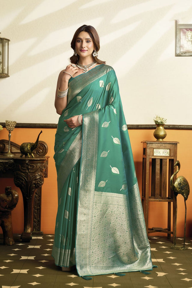 Sea Green Woven Silk Saree (ACB2234)