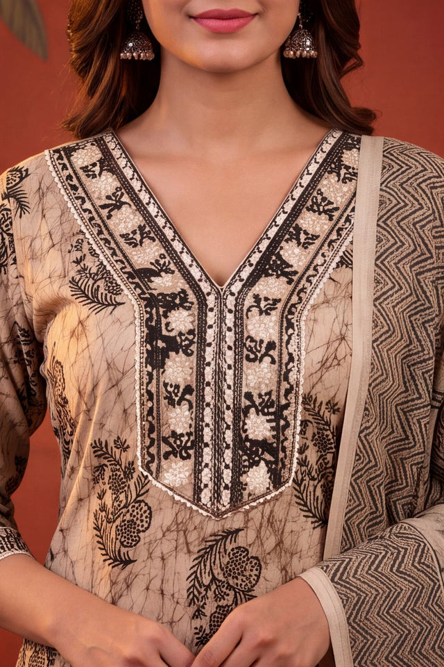 Black Printed Cotton Kurti Pant Set (ACB2236)