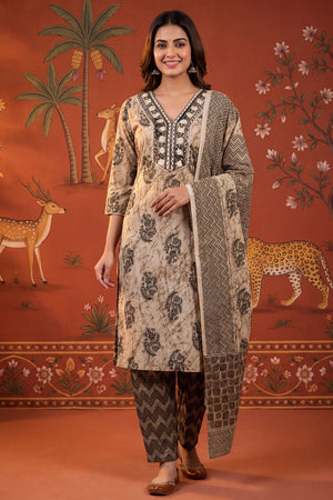 Black Printed Cotton Kurti Pant Set (ACB2236)