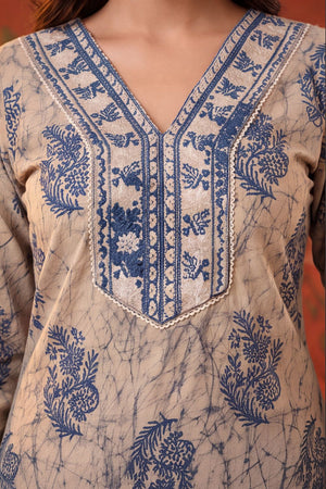 Blue Printed Cotton Kurti Pant Set (ACB2237)