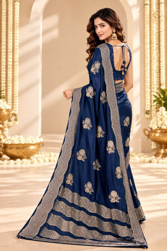 Blue Woven Satin Saree (ACB2240)