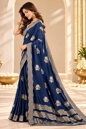 Blue Woven Satin Saree (ACB2240)