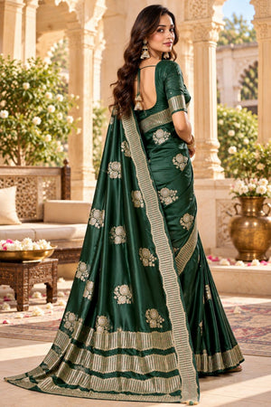 Green Woven Satin Saree (ACB2241)